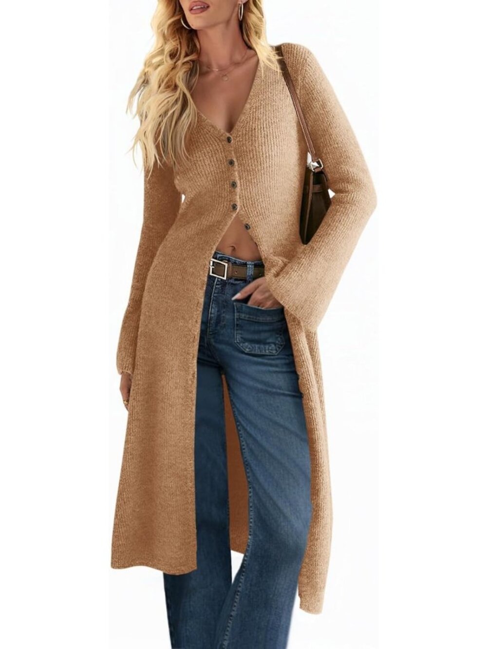 Chic Women's Long Cardigan Sweater Dress - Button Down Midi Knit Style